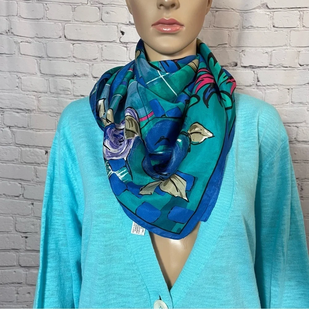 Vintage Albert Nipon 100% Silk Floral Print Scarf 34